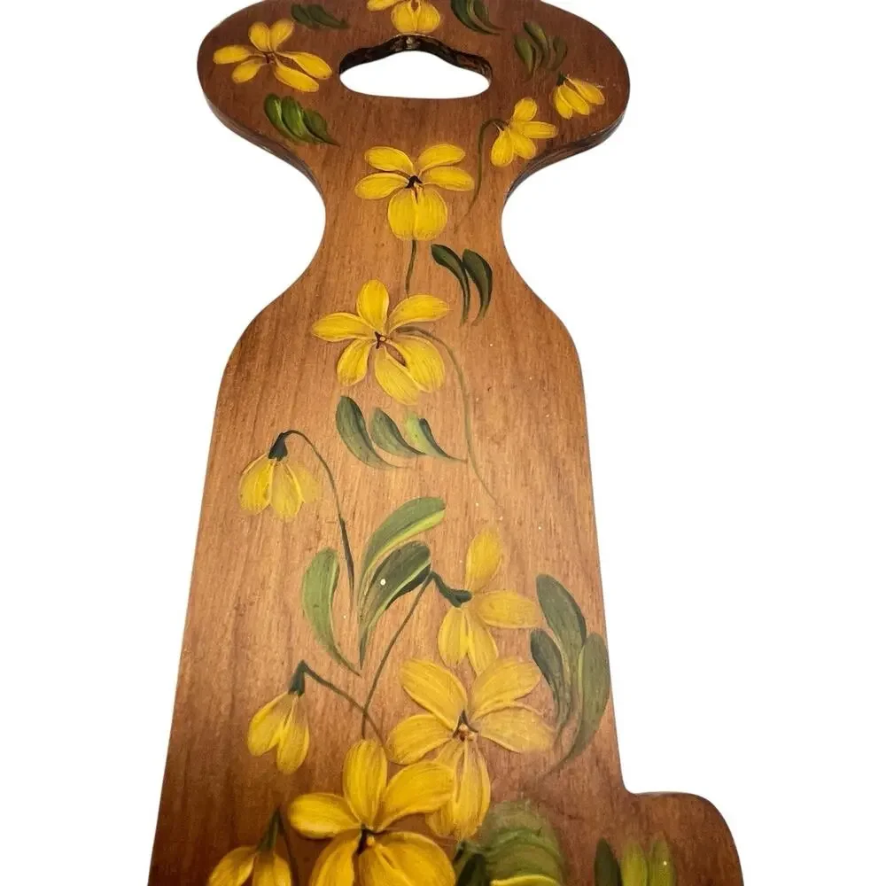 Wooden Key Yellow Flowers Hand Painted Norwegian Folk Art ROSEMALING Signed Shay